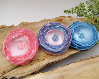 Wedding flowers, flower appliques, flowers for crafts, fabric flowers bulk, artificial silk roses, embellishments (3pcs)- BABY BLUE and PINK