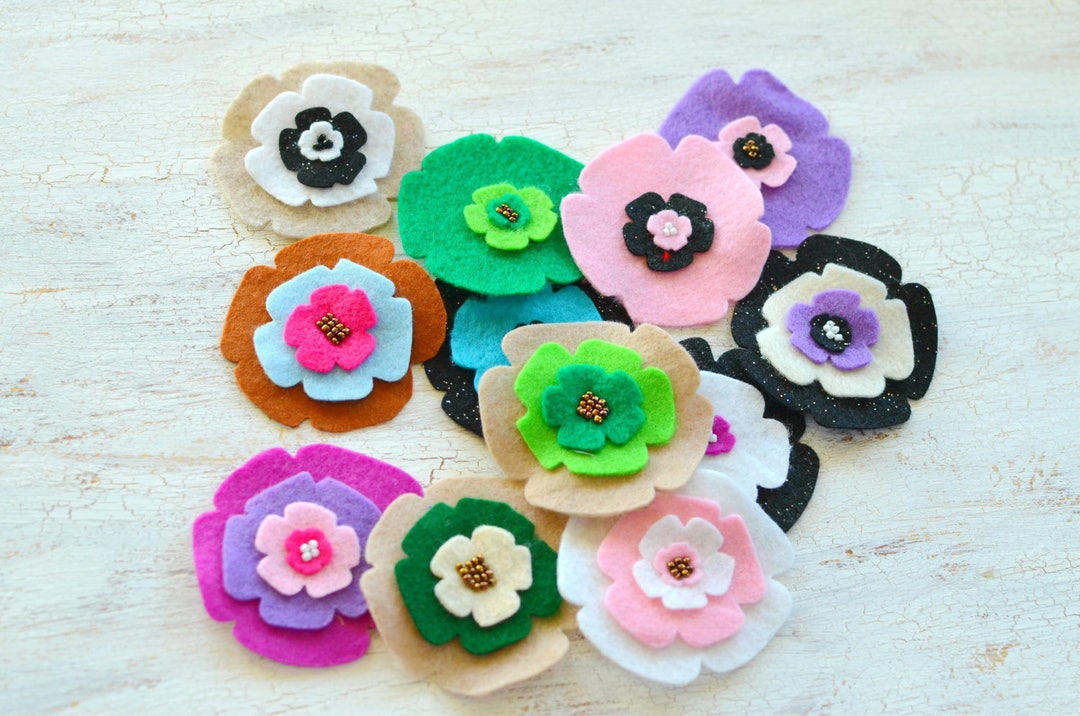 Die Cut Flowers Felt Flower Appliques Felt Fabric Flowers Etsy