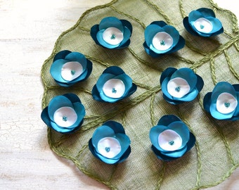 Fabric flower appliques, satin flower embellishments, floral supplies, fabric flowers for crafts, turquoise silk flowers (10pcs)- BLUE ROSES