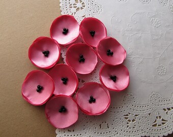 Mini satin appliques, tiny sew on flowers, fabric embellishments, floral supplies, artificial fabric flowers (10pcs)- BUBBLEGUM PINK POPPIES