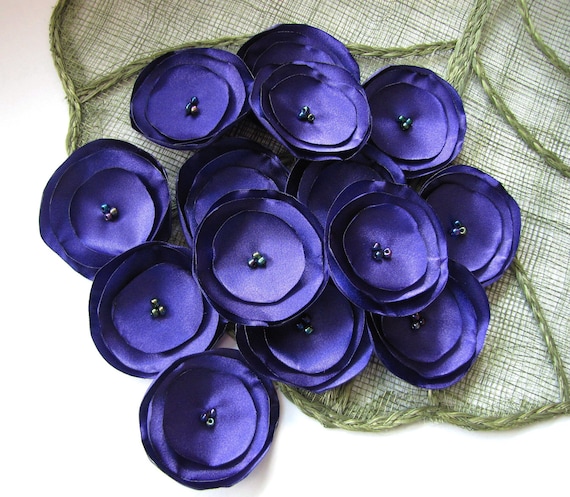 Artificial fabric flowers, satin flowers, bridal appliques, fabric flowers for crafts, wholesale flowers (15pcs)- AMETHYST PURPLE BLOSSOMS