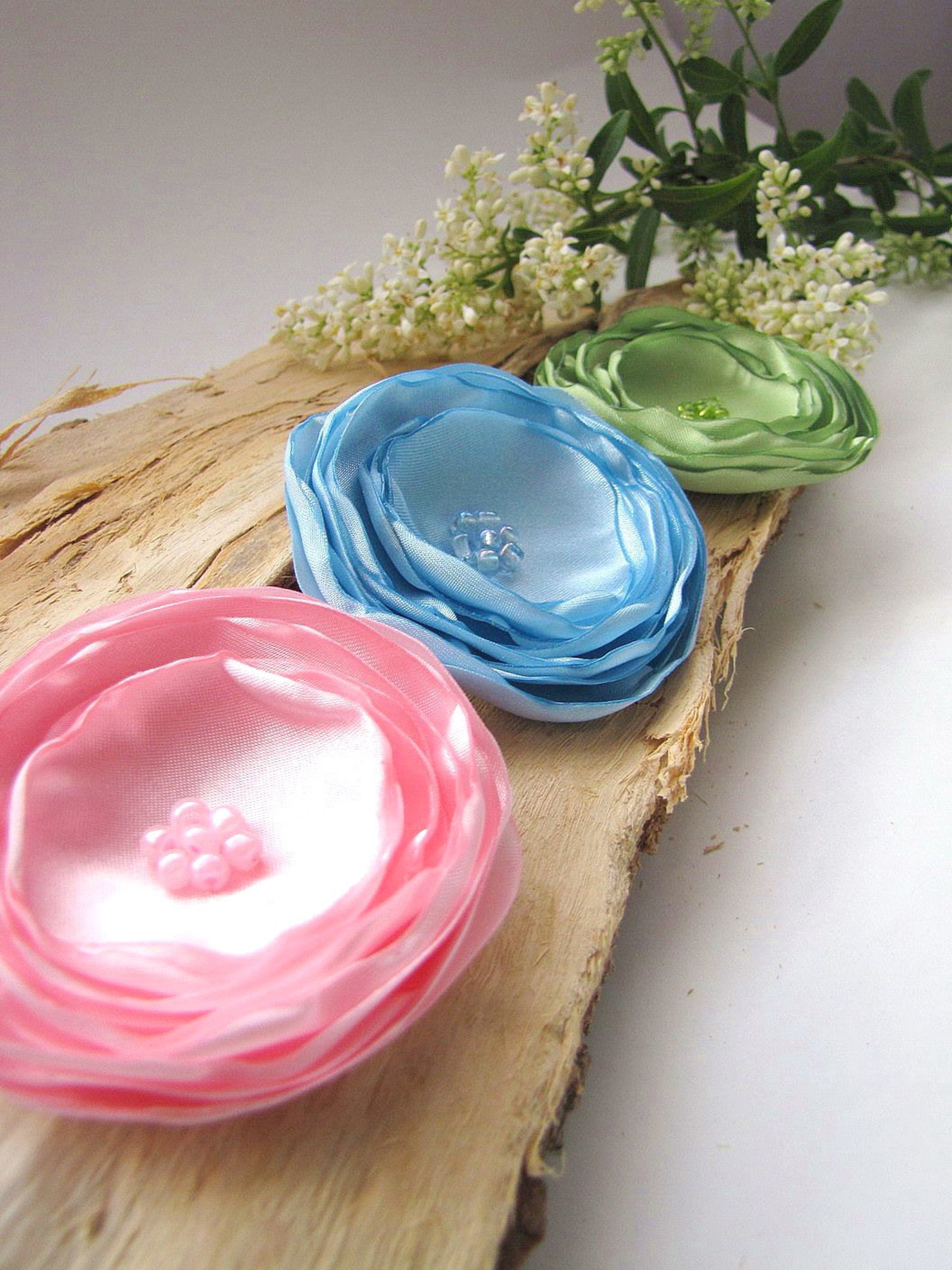 Large Fabric Flowers Satin Flower Appliques Wedding Etsy