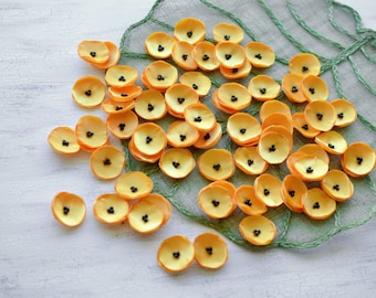 Mini sew on appliques, small satin fabric flowers, tiny floral embellishments, wholesale flowers for crafts (10pcs)- BRIGHT YELLOW POPPIES