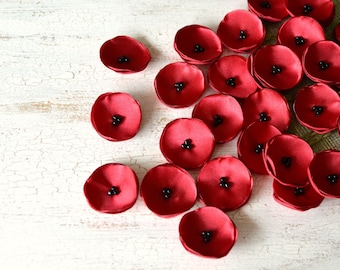 Tiny fabric flowers, mini satin flowers, fabric flowers, wedding flower, mini poppies, small flower embellishments (10pcs)- RED POPPIES
