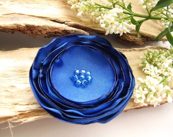 Large satin handmade flower appliques, fabric flowers for wedding, silk roses, artificial flowers, craft flowers (3pcs)- ROYAL BLUE BLOSSOMS