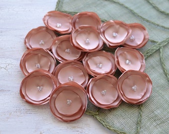 Wedding flowers, fabric flower appliques, satin flower embellishments, champagne flowers, silk flowers bulk (15pcs)- NUDE BLUSH BLOSSOMS