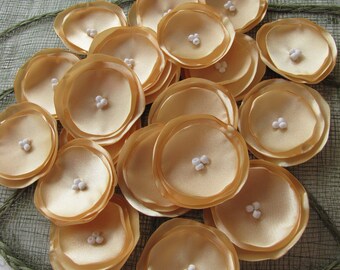 Large silk satin flower appliques, fabric flowers bulk, wholesale flowers, artificial roses for crafts (15pcs)- BUTTERCREAM YELLOW  BLOSSOMS