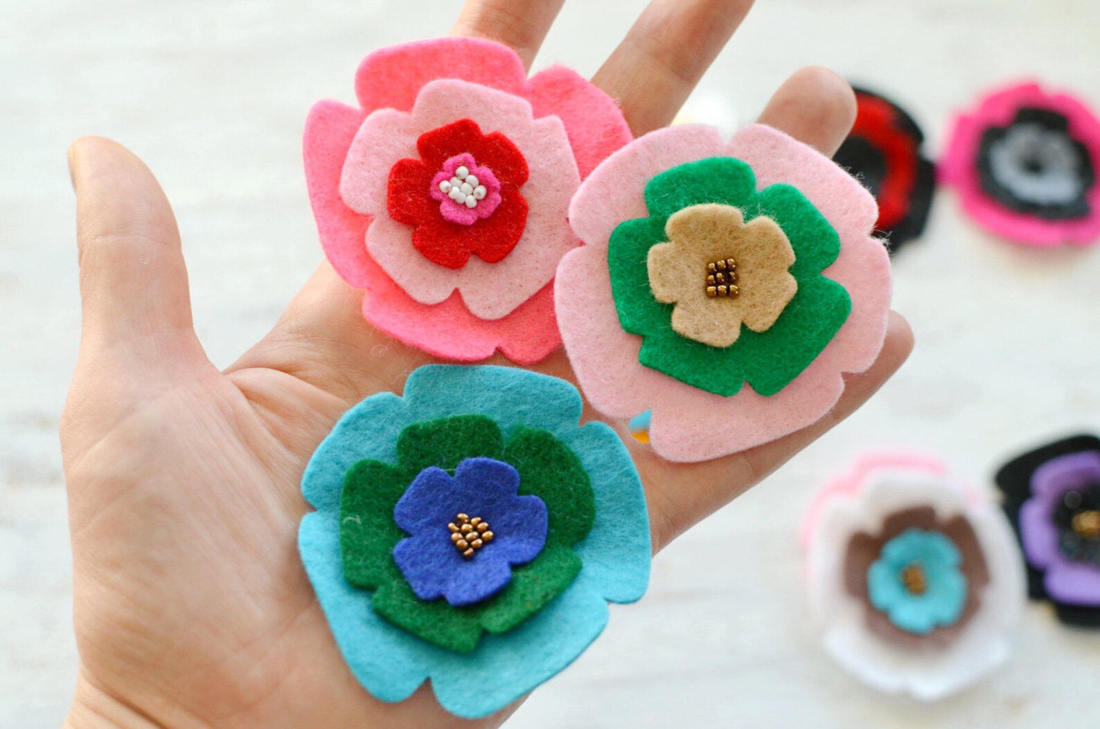 Die Cut Flowers Felt Flower Appliques Felt Fabric Flowers Etsy