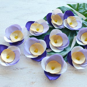 Fabric flower appliques, satin flower embellishment, floral supply, fabric flowers for crafts, silk flowers 10pcs PURPLE LAVENDER PANSIES image 1