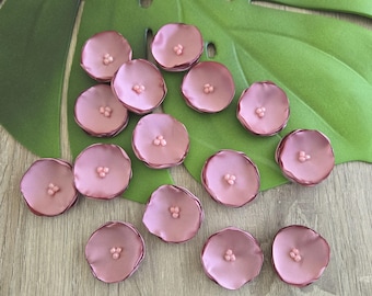 Small handmade fabric sew on flower appliques, fabric flowers for crafts, mini satin poppies, wholesale flowers (10pcs)- DUSTY ROSE POPPIES