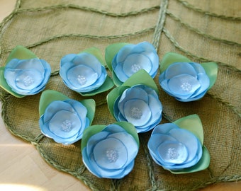 Satin fabric flowers, small fabric appliques, flower embellishments bulk, wholesale silk flowers, wedding flowers (3pcs )- BABY BLUE ROSES