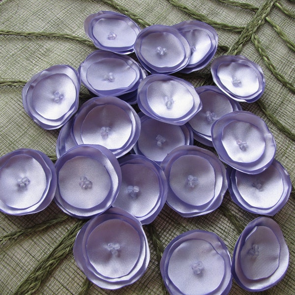 Satin flowers, fabric flowers, flowers for headbands, embellishments for crafts, artificial flowers (15pcs)- PERIWINKLE / LAVENDER BLOSSOMS