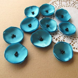 Satin fabric sew on mini flower appliques, small fabric flowers, tiny flower appliques, diy wedding decor (10pcs)- TURQUOISE BLUE POPPIES