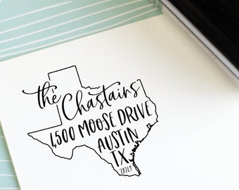 Texas address Stamp - Self Inking Return Address Stamp - Personalized Stamp for a Housewarming gift for a move to Texas - state stamp