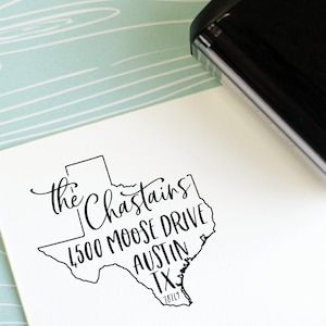 Texas address Stamp - Self Inking Return Address Stamp - Personalized Stamp for a Housewarming gift for a move to Texas - state stamp