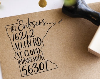 Minnesota address stamp - self ink address stamp - custom rubber stamp - move to minnesota housewarming gift