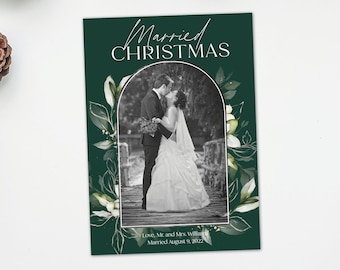 Married Christmas card, Newlywed Holiday Photo Card, Christmas Card for Wedding Photos, Marriage Announcement