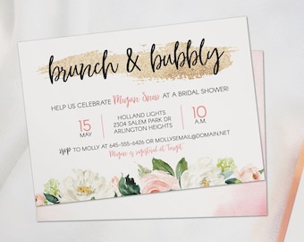 Champagne Themed Bridal Shower Brunch Invite - Blush Pink & Gold Elegance
