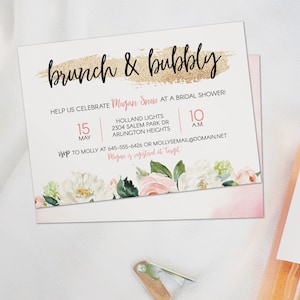 Champagne Themed Bridal Shower Brunch Invite - Blush Pink & Gold Elegance