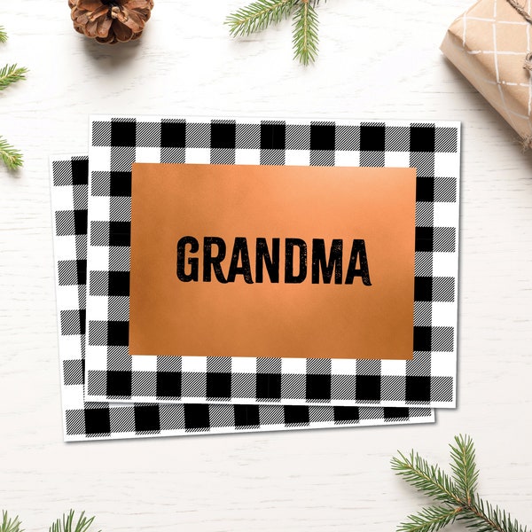 Personalized place mat in copper and black and white plaid, DIY plaid placemats, Thanksgiving dinner decor, instant download