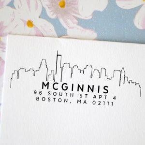 Boston address Stamp - Boston, MA stamp - Self Inking Return Address Stamp city skyline of Boston Mass housewarming gift Personalized Stamp