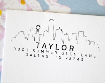 Houston Texas skyline address Stamp Self Inking Return Address Stamp city skyline of Houston Texas housewarming gift Personalized Stamp