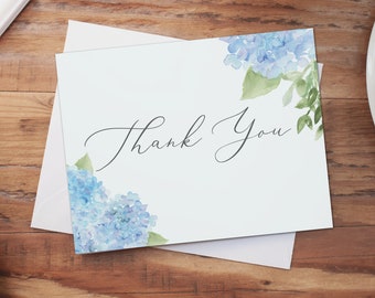 Hydrangea thank you notes, baby shower printable thank you notes, folded thank you cards