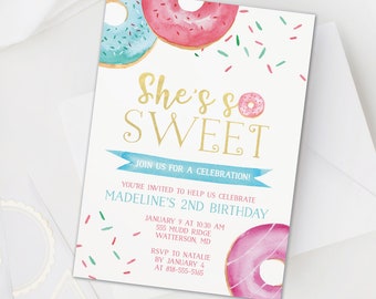 Donut themed party invitation, So Sweet Donut birthday birthday invite, Pastel donut invitation, donut bridal shower baby shower invitation