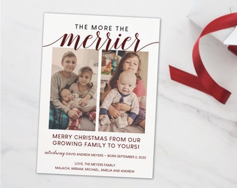 More the Merrier Christmas Card - Pregnancy Announcement Christmas Card - Holiday Baby Announcement - Baby Photo Collage