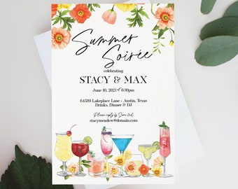 Summer Party Invitation, Summer Cocktail Party or Cookout, Invites for a Summer Soiree or Engagement Party