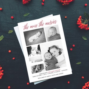 Christmas baby announcement, the more the merrier, Christmas card and birth announcement, Christmas photo card