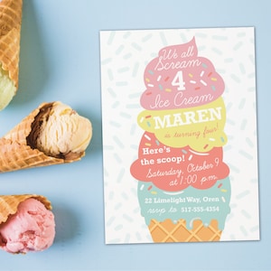 4th birthday party invitation, We all Scream 4 Ice Cream Invitation, Ice cream party invite for fourth  birthday party