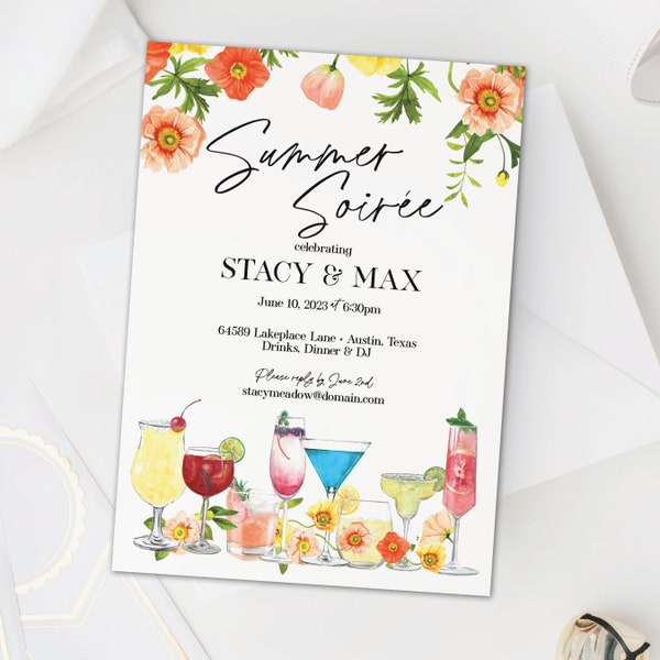 Engagement Party Cocktail Invites for a Summer Soiree or Bridal Shower