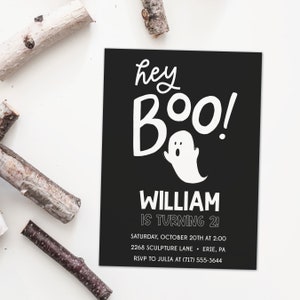 Hey Boo Halloween party invitation, 2nd birthday party invite, Ghost Halloween birthday party invitation, Two years old