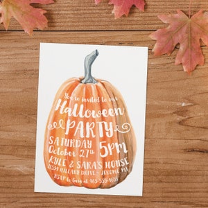 Invitación imprimible de calabaza de Halloween / Tarjeta de fiesta de otoño espeluznante / Invitación personalizada a evento de Halloween / Opciones digitales o impresas