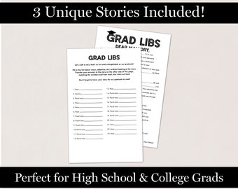 Graduation Party Mad Libs Printable Game - High School Grad or College Grad Party Grad Libs Activity - 3 unique stories on PDF