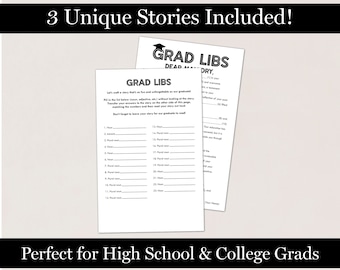 Graduation Party Mad Libs Printable Game - Highschool grad oder College grad Party Grad libs Aktivität - 3 einzigartige Geschichten auf PDF
