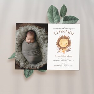 Faire-part de naissance de bébé lion - faire-part de bébé moderne - carte de naissance personnalisée - imprimable ou imprimé