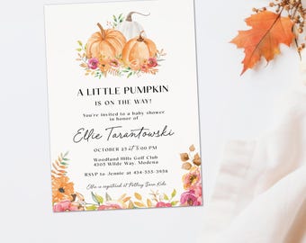 Little Pumpkin Baby Shower Invitation, Fall Baby Shower Invite, Printable or Printed Cards, Customizable Baby Shower Invitation