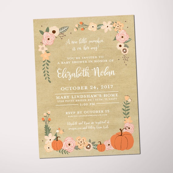 Pumpkin baby shower invitation, little pumpkin shower, fall baby girl shower peach and coral pumpkin shower invitation baby shower printable
