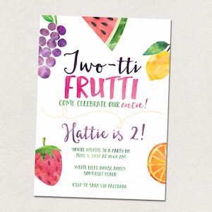 Obst Geburtstagsparty, Twotti Frutti Einladung zur Feier des 2. Geburtstages, Geburtstagsparty mit Obst