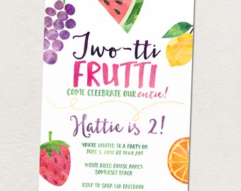 Fiesta de cumpleaños de frutas, invitación para la fiesta del segundo cumpleaños de Twotti Frutti, fiesta de cumpleaños temática de frutas