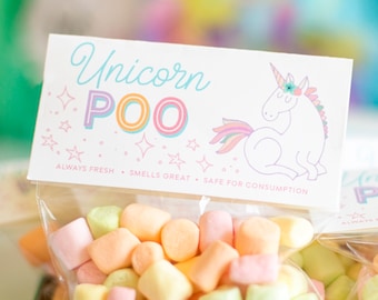 Unicorn Poo treat bag toppers, unicorn birthday party favor tags, unicorn poo party favors, printable unicorn poo tags - instant download