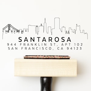 San Francisco skyline adresstempel - zelfinktende retouradresstempel skyline van de stad San Francisco, Californië Gepersonaliseerde stempel