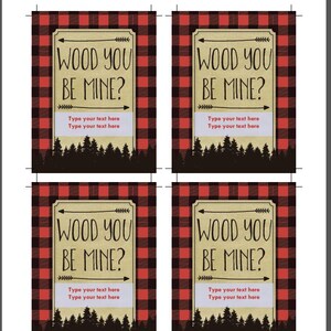 Lumberjack valentine cards printable featuring buffalo plaid, wood you be mine valentines are editable pdf files and instant downloads image 4