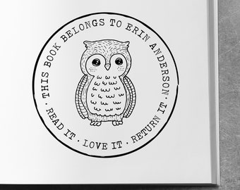 Owl Library Stamp, Owl Book Stamp, Self-inking Library Stamp, Book Plate Stamp, Ex Libris, Book Lover Gift, Gift For Her