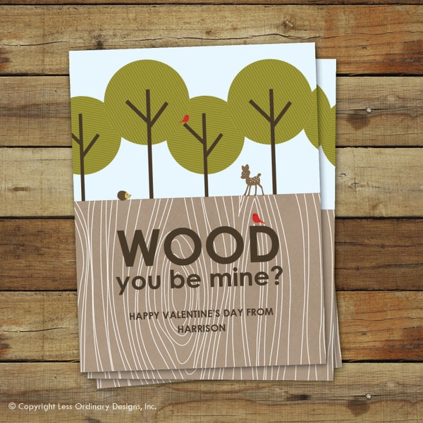 Printable Valentine's Day Card, Forest - Wood you be mine - editable pdf - instant download
