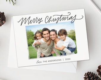 Simple Christmas Card with photo - Christmas photo card for family photo - Merry Christmas printed or printable Christmas card