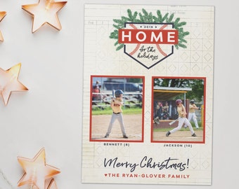 Baseball Christmas card, No place like home for the holidays baseball holiday card, custom holiday photo card