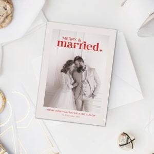 Merry and Married Photo Christmas Card, Newlywed Christmas Card, Wedding Thank you Card